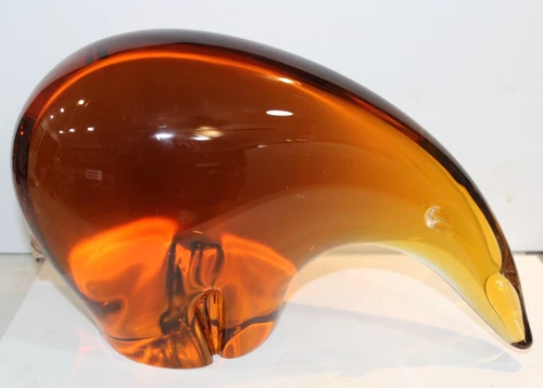 Large Vintage Mid Cenury Modern Amber Murano Glass Polar Bear Figure Sculpture
