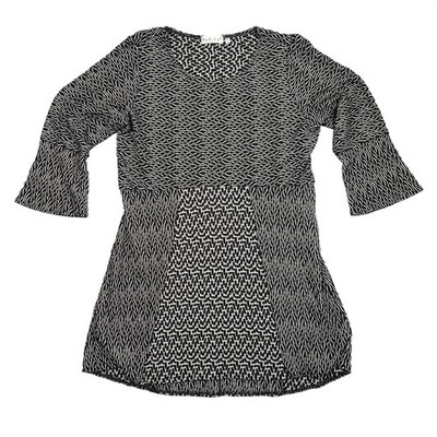 Habitat Tunic Top Women Medium Black White Geometric Wave Bell Sleeve Rayon