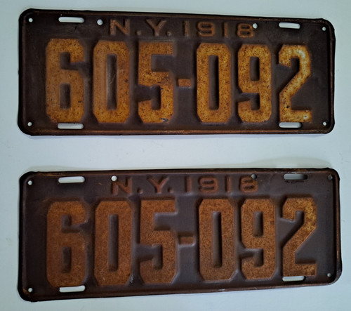 1918 New York License Plate Pair Original 605092