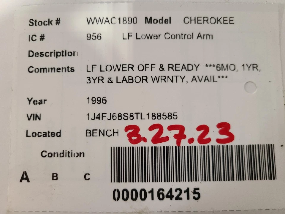 Used Front Upper Lower Control Arm Front fits: 1996 Jeep Cherokee Front Upper Gr - Image 3 of 4