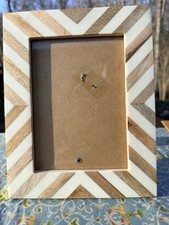 Bone And Wood Herringbone Chevron Pattern Inlay Picture Frame For A 5x7 Photo