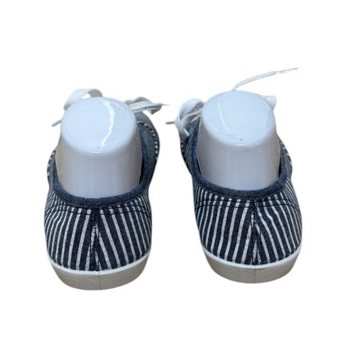 Striped Canvas Shoes Women 9 Blue White Coastal Preppy Lace Up Tennis Casual - Picture 7 of 9