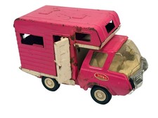 Vintage Tonka Pink Metal Camper Truck Toy Chrome, White Accents Clear Windows