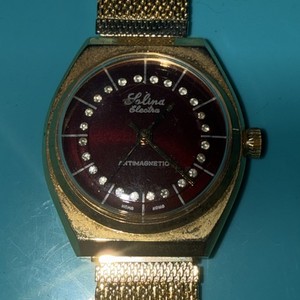 Authentic Salina Electra Watch Maroon Dial 18kt Gold Plated? As Is Antimagnetic Hong Kong