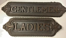 ANTIQUE VICTORIAN IRON METAL PAIR-SET WALL SIGNS FROM OLD MANHATTAN THEATER