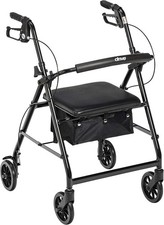 Drive Medical R726BK Foldable Rollator with 6" Wheels, Padded Seat, Black
