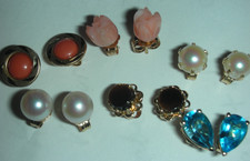 LOT 14K GOLD STUD EARRINGS 6 PAIRS AUTHENTIC STONES 6.47 GRAMS JEWELRY NOT SCRAP