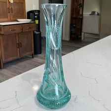 Vtg Bohemia Crystal 8" Vase Czechoslovakia Blue-Green Teal Cut Glass
