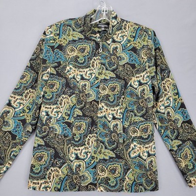 Notations Brown Green Floral Suit Jacket Long Sleeves Zip Women's Size M Petite