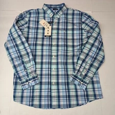 CHAPS Button Down Plaid Shirt Men's XL XLarge Lilac Blue Multi Easy Care Stretch