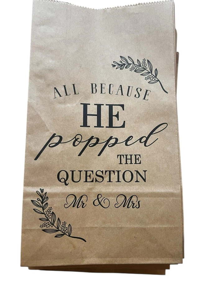 Compromiso divertido. Bolsas de papel en relieve todas Beacsue He Popped The Question - 50 piezas 9x5 Foto 3 de 4