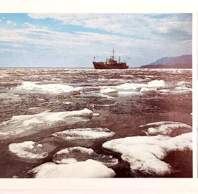 1988 Lake Baikal Ice Flow Ship USSR Russian Photo Print Card Cold War Era E85K