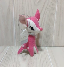 Wondershop Pink white Deer felt plush retro Christmas ornament shimmery face new