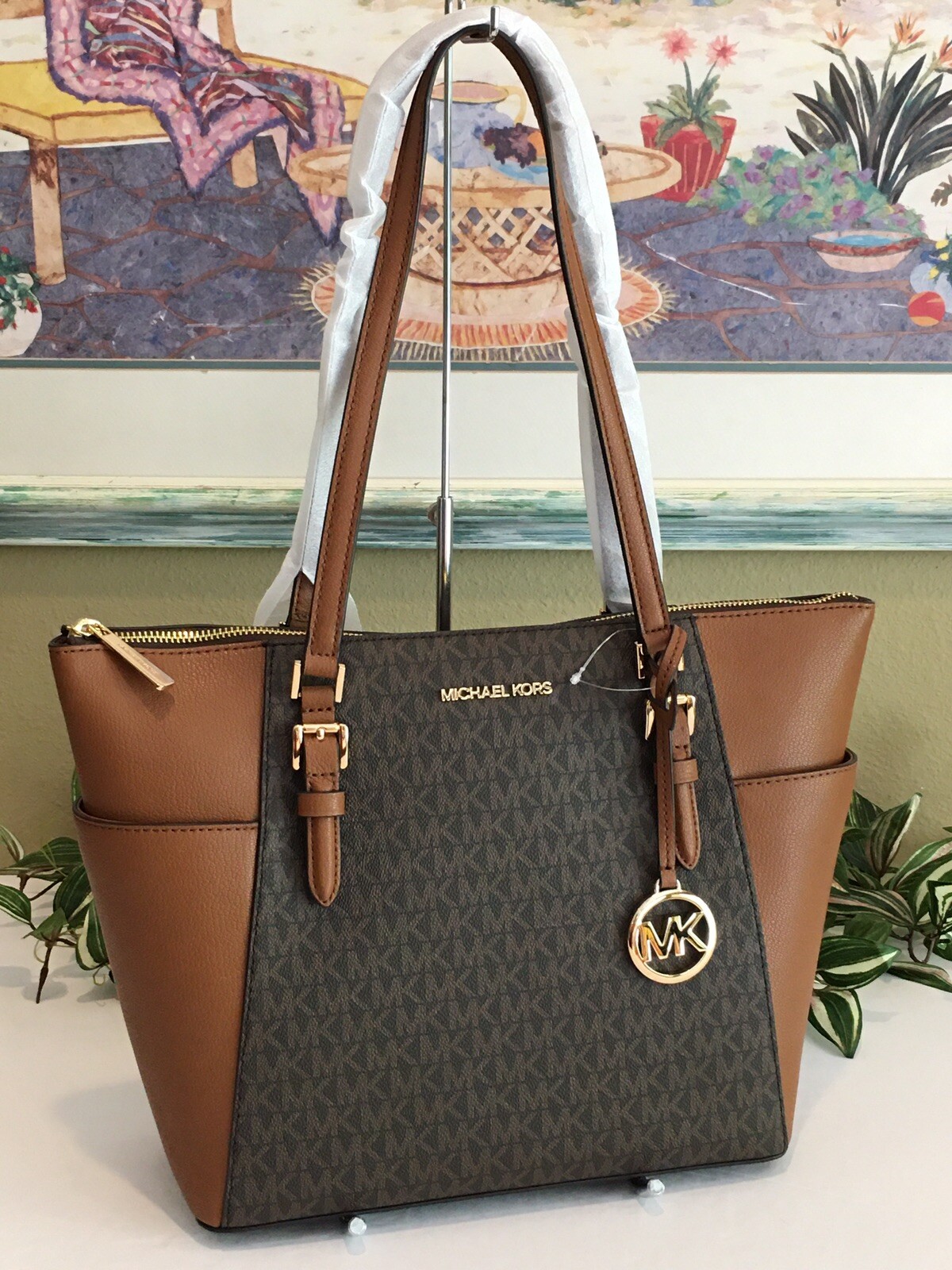 MICHAEL KORS WOMEN LADY LEATHER SHOULDER BAG TOTE HAND BAG PURSE BROWN MK LOGO