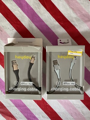 Heyday Charging Cable USB-A to Ltng iPhone 4ft Aqua Blue New Lot Of 2 Read
