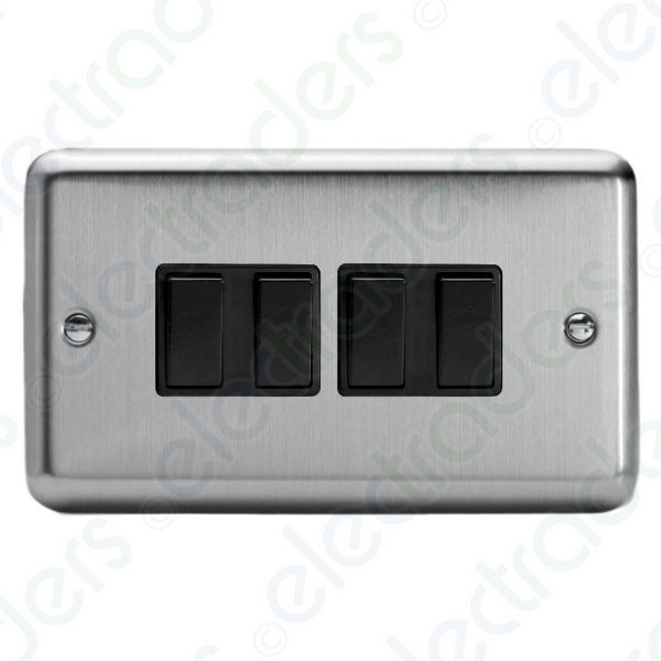 Varilight XS9B Light Switch 4 Gang 2 Way 10 Amp Matt Chrome (Black Inserts)