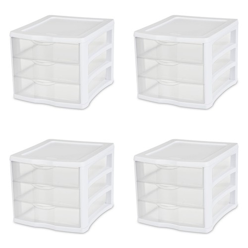 3 Drawer Unit Plastic Stackable Multi-purpose Storage Crafts Beauty Items Set 4