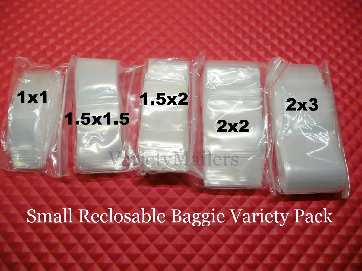 500 Assorted Ziplock Bags 5 Sizes Clear 2mil 1x1 1-1/2x1-1/2 1-1/2X2 2x2 2x3