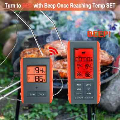#Digital Wireless Remote Meat Thermometer Cooking 2 Probes Oven BBQ Grill Smoker