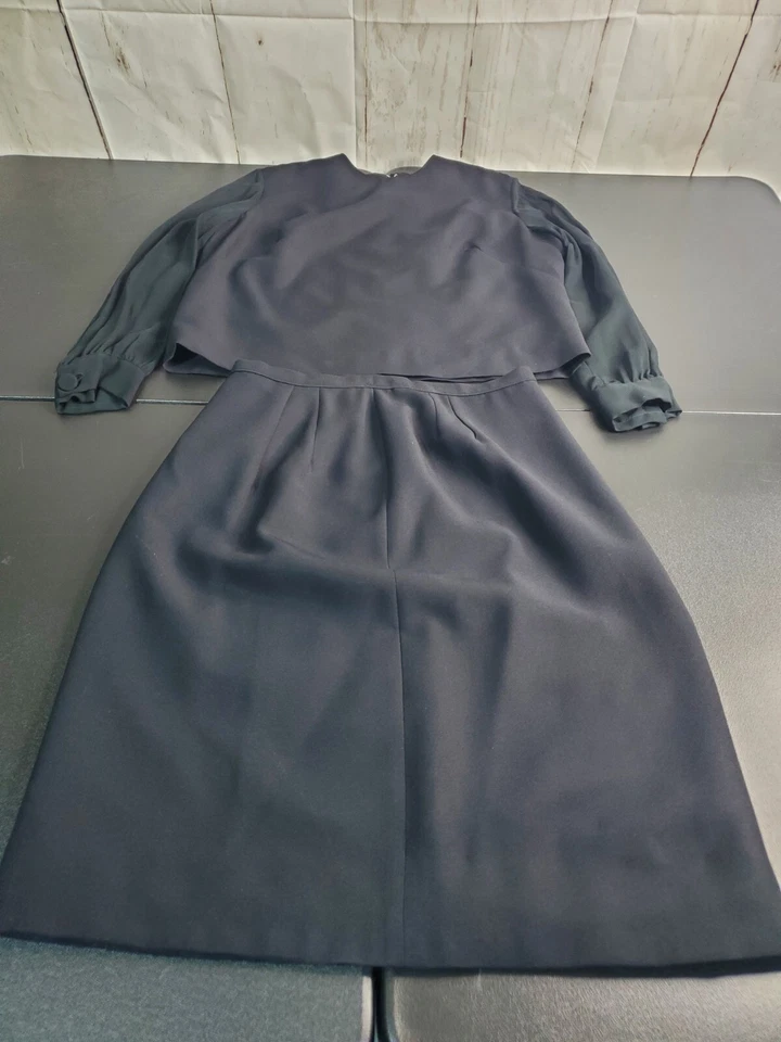 Bobbie Brooks Vintage Outfit Dressy Zip Up Back A Line Skirt Sz 4-6 Sheer Sleeve - Image 2 of 4