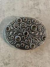 Woman's Southwestern Style Silver Metal Belt Buckle w/ Gray Rhinestones
