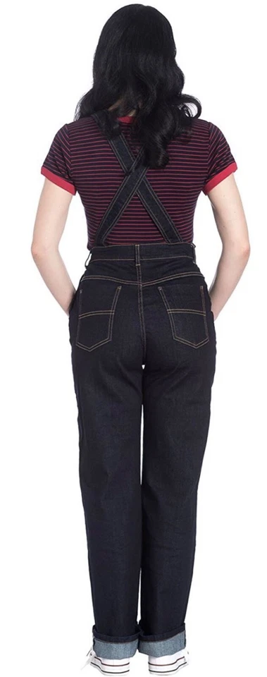 Hell Bunny Elly Puede 40s 50s Azul Marino Peto Vaquero - Imagen 2 de 4