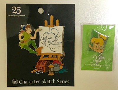 Japan Tokyo Disney Resort 25th Character Sketch 2 Pin Set Peter Pan Tinker Bell 405130280498 Ebay
