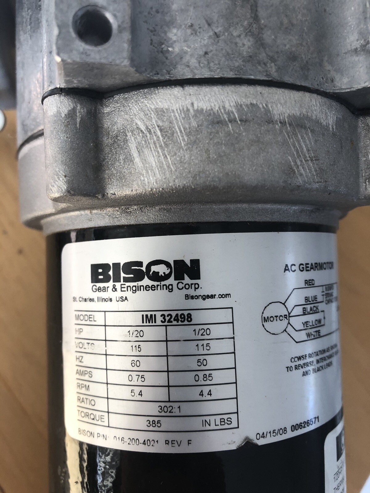 Bison AC Gear motor, IMI 32498, P/N0162004021, Marathon Electric152