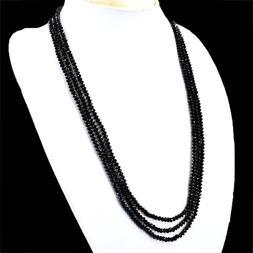 145.00 Cts Earth Mined 3 Strand Black Spinel Round Cut Beads Necklace NK 82E38 - Picture 2 of 3