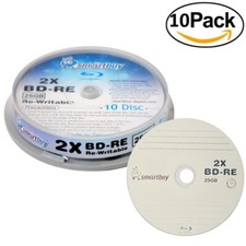 100 Pack Smartbuy 2x 25GB Blue Blu-ray BD-RE Rewritable Branded Logo Blank Disc