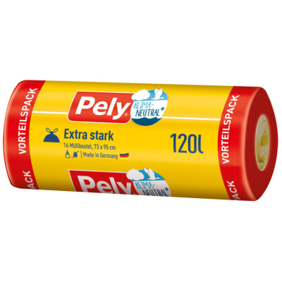 Pely Müllbeutel Extra Stark Vorratspack Klimaneutral 120L 16 Stück