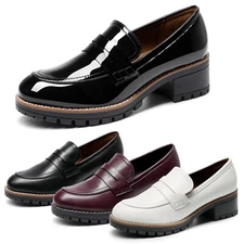 Women  Business Penny Low Chunky Heel Loafers Slip On Loafer Shoes