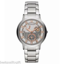 EMPORIO ARMANI SILVER STAINLESS STEEL+ROSE GOLD AUTOMATIC MECCANICO WATCH-AR4668