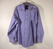 Lauren Ralph Lauren Non Iron Blue Striped Button Shirt Men Size 17 1/2 34/35 
