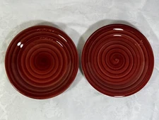 (2) Philippe Richard Swirl Red Salad Plates Hand Painted 7.5”