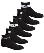 Champion Little Boys 6-Pack Logo Quarter Socks Size 5-7 / 10C-3Y Black NWT