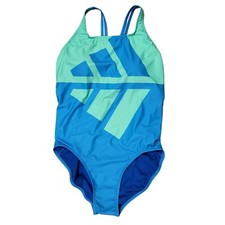 ADIDAS Swimsuit One Piece 3 Bars Suit Womens Size 12 HD0402 Sky Rush Pulse Mint