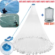 6/8/10/12/20FT Fishing Cast Net Bait Easy Throw Hand Cast Strong Nylon Trap Mesh