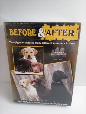 Before & After (2) 500 Pc Puzzles in Same Bag - LABRADORS Runts to Retrievers