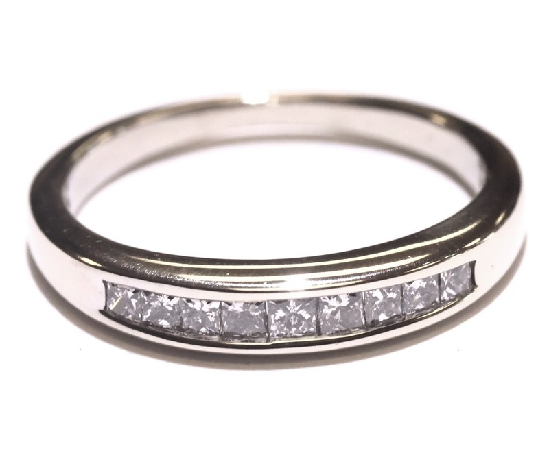 14K White gold .27ct SI1 H princess diamond channel set wedding band ring 2.4g