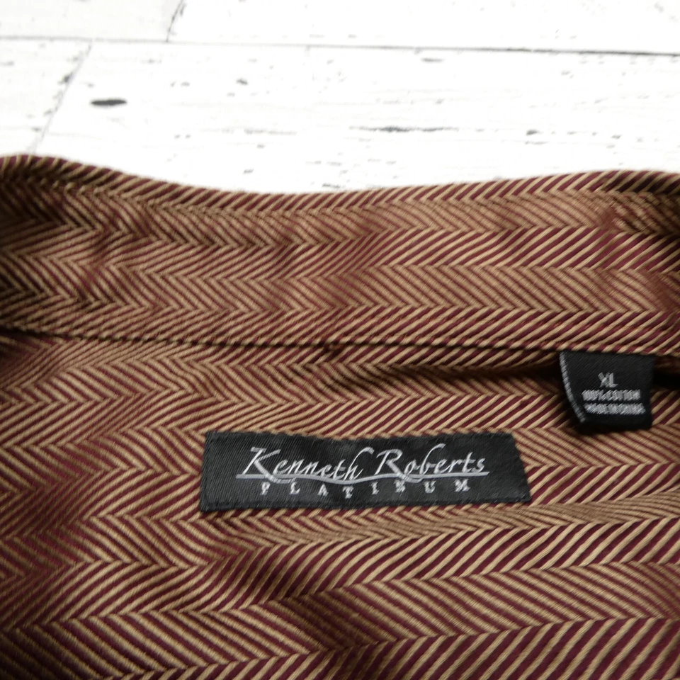 Kenneth Roberts Platinum Shirt Size XL Copper Brown Cotton Herringbone Button Up - Image 2 of 4