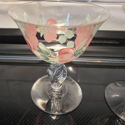 Vintage  Desert Rose Champagne Glass Hand-Painted 3.5''H, Set Of 2