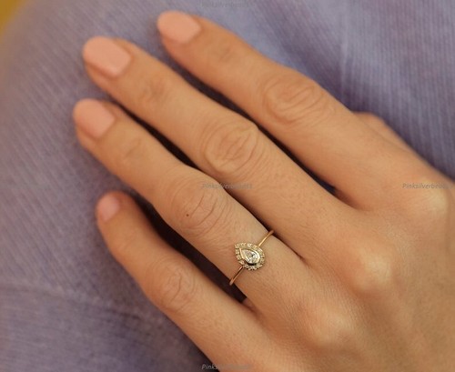 0.85 Ct Natural Diamond Halo Art Deco Wedding Ring 14k Yellow Gold Fine Jewelry - Picture 4 of 6