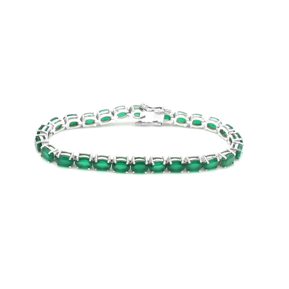 Pulsera Tenis Ónix Verde AAA Plata de Ley 925 Joyería Hecha a Mano Foto 3 de 4