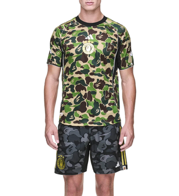Bape X adidas Camouflage Gold Logo Full Set Slim Jersey and Shorts