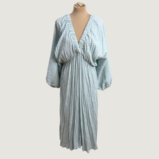 ASOS Textured V-Neck Maxi Dress Light Blue Batwing Sleeve Plunge Coastal Boho 12