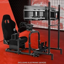 Supllueer Racing Simulator Cockpit With TV Stand & Black Seat Fits Logitech G920
