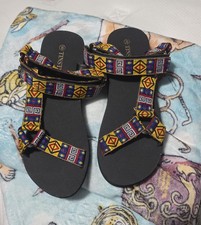 TINSTREE Women's Geometric Strappy Tribal Sandals Hook & Loop