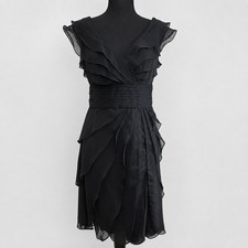 Adrianna Papell Occasions Black Chiffon Tiered Ruffle Cocktail Dress Petite 4P