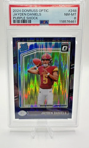 Panini 2024 Donruss Optic Jayden Daniels #248 Purple Shock Commanders PSA 8